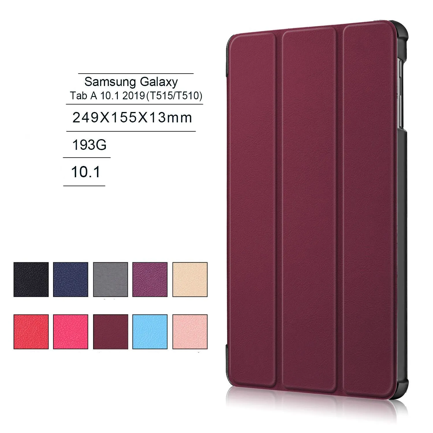 For Samsung Tab A 10.1 2019 T510 t515 Tablet PC Protective Case Flip Type Red wine