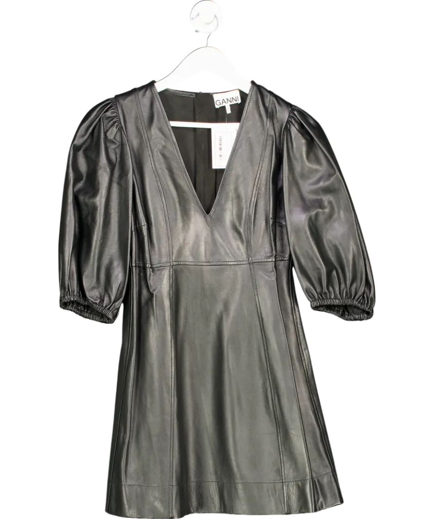 Ganni Black Lambs Leather Dress UK 6