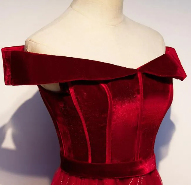 Gorgeous Red Tulle Off Shoulder Long Party Gown, Red Prom Dress