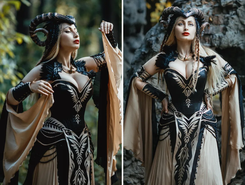 Gothic fantasy dress with eco-leather decorations