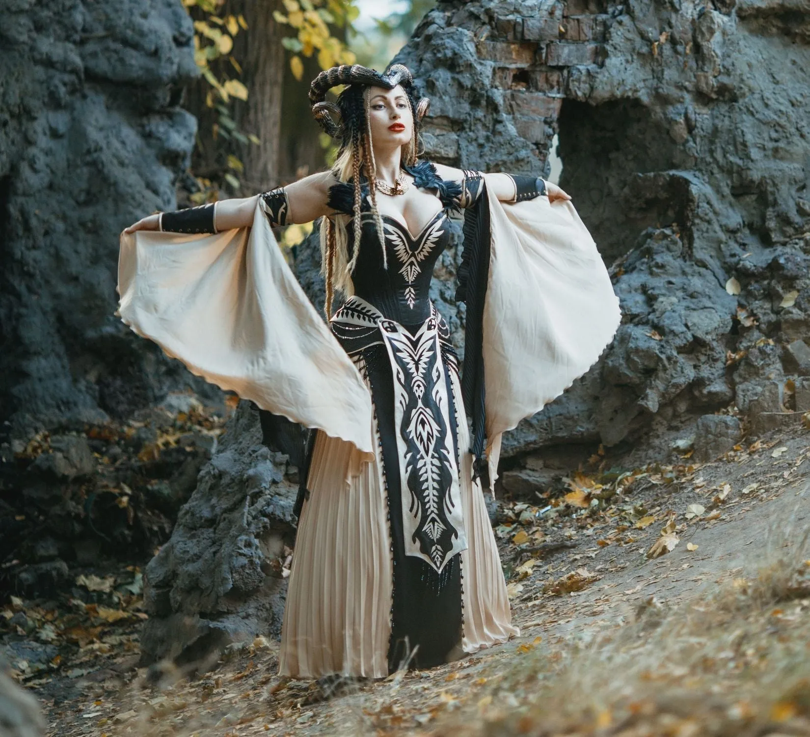 Gothic fantasy dress with eco-leather decorations
