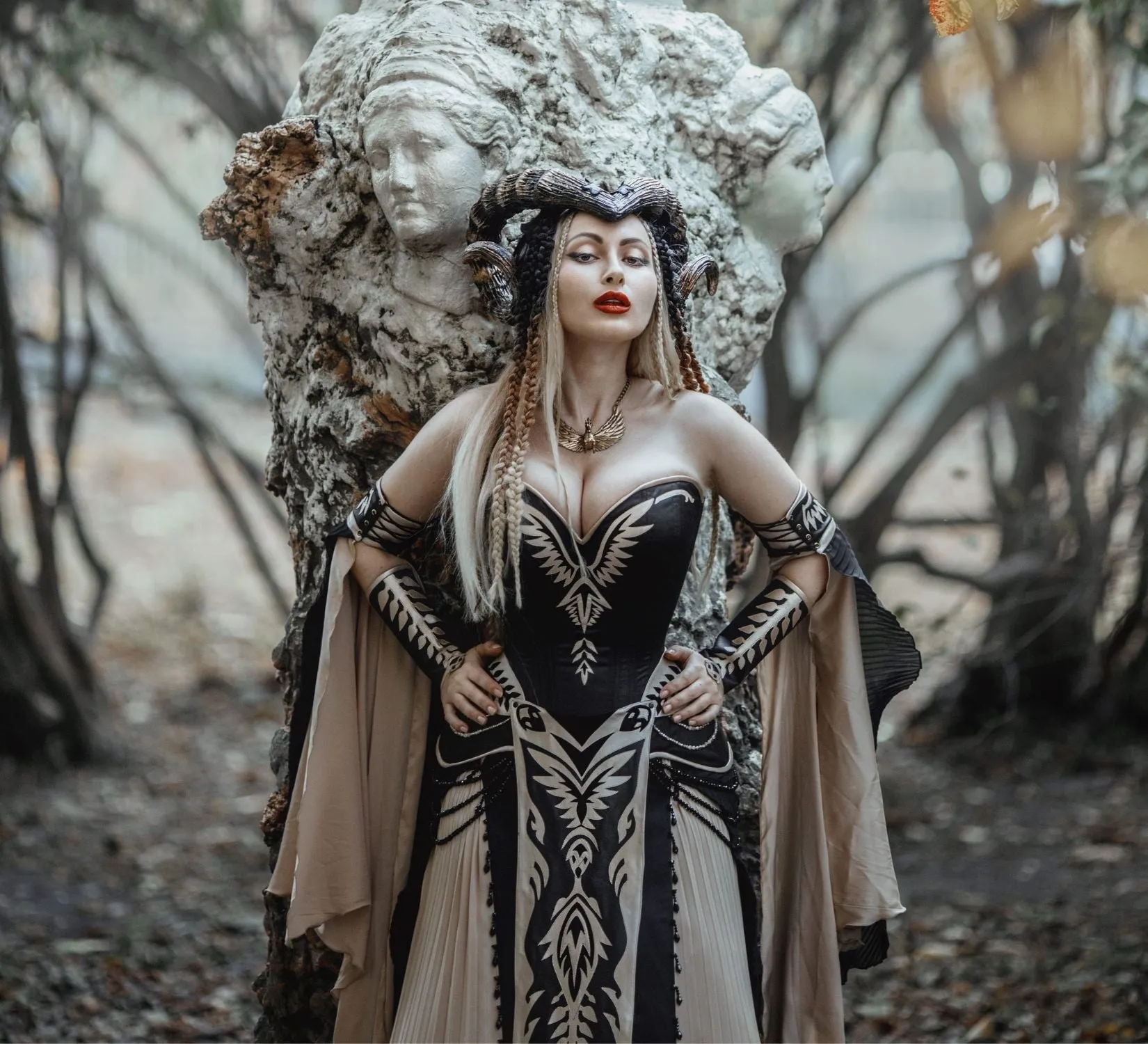 Gothic fantasy dress with eco-leather decorations