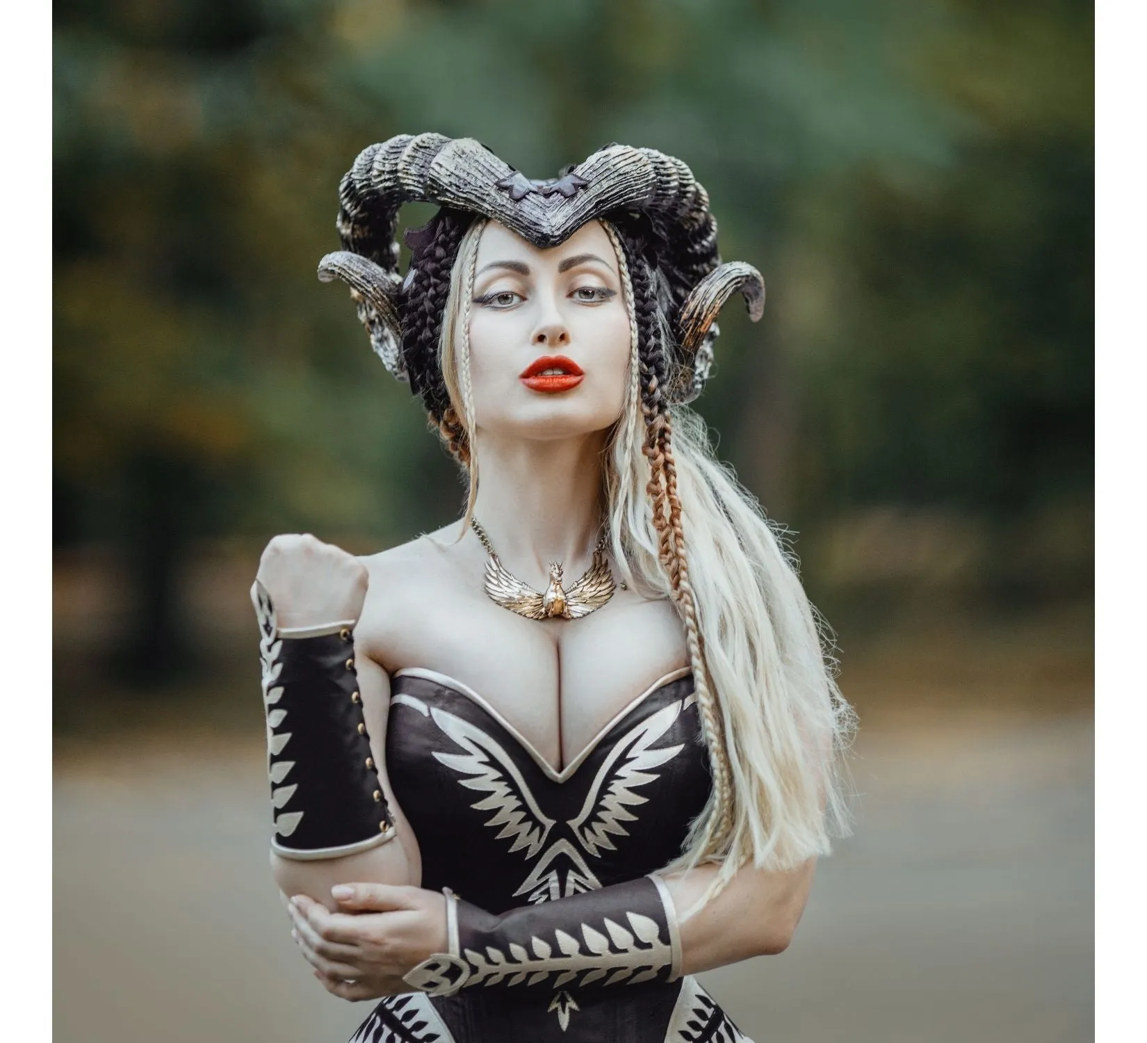 Gothic fantasy dress with eco-leather decorations