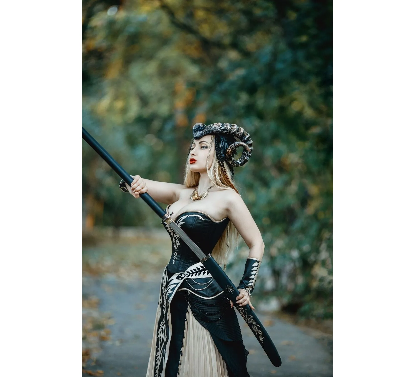 Gothic fantasy dress with eco-leather decorations