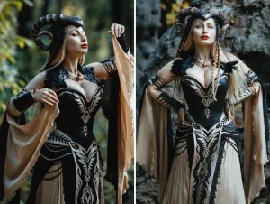 Gothic fantasy dress with eco-leather decorations
