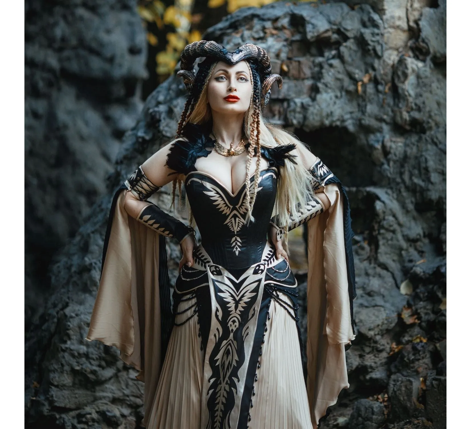 Gothic fantasy dress with eco-leather decorations