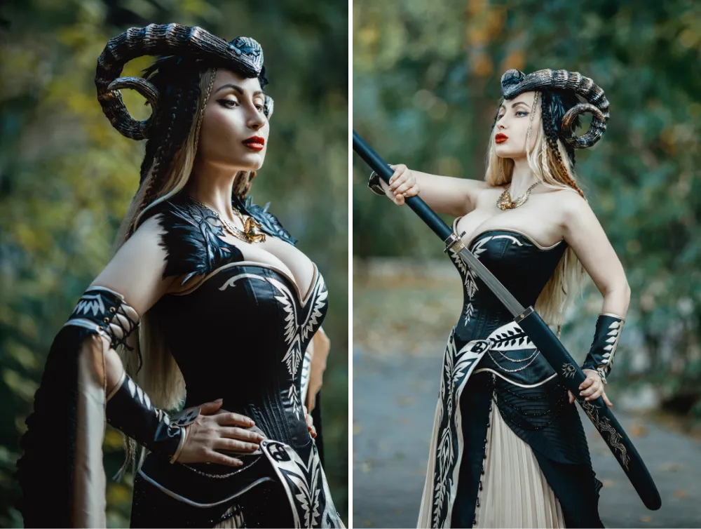 Gothic fantasy dress with eco-leather decorations