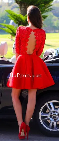 Half Sleeve Prom Dresses,Red Short Prom Dress,Evening Dress
