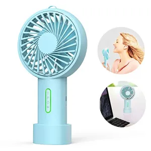 IPOW Mini Handheld Fan Personal Portable Fan 3 Speed Adjustable Angle Removable Base Lanyard USB Recharging Battery Operated