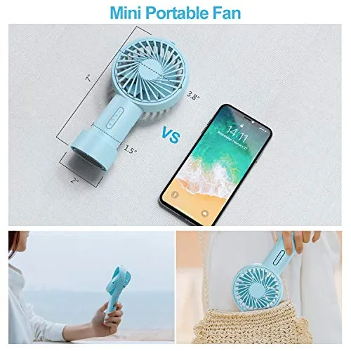 IPOW Mini Handheld Fan Personal Portable Fan 3 Speed Adjustable Angle Removable Base Lanyard USB Recharging Battery Operated