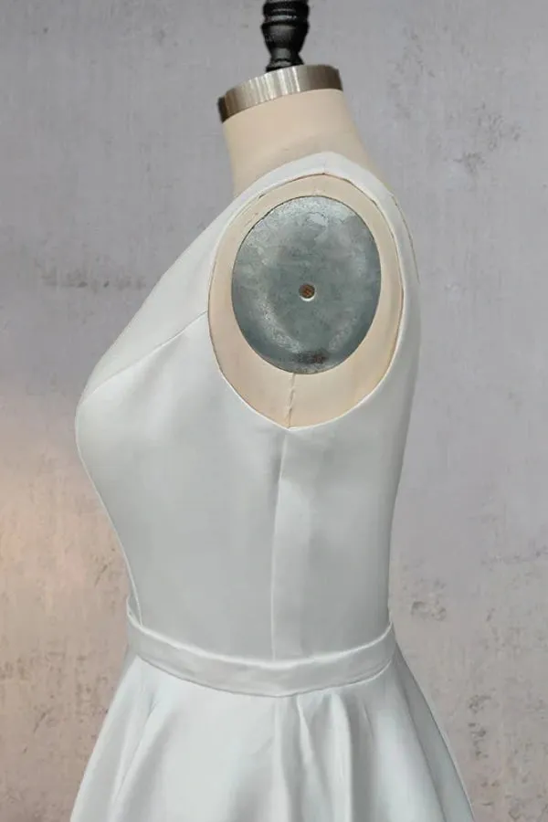 Ivory A-Line V Neck Straps Satin Elegant Wedding Dress TD0003