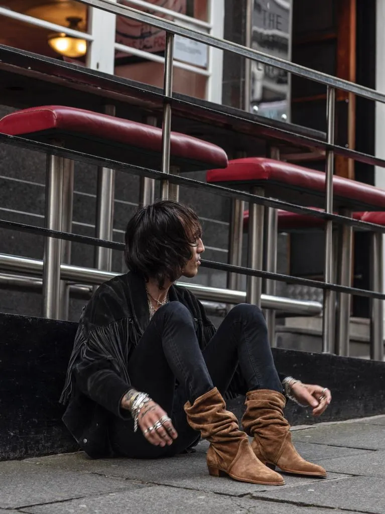 KEITH ROLL DOWN BOOTS IN SMOKE SUEDE
