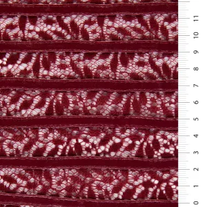 Laser Cut Faux Leather Striped Lace Burgundy Embroidery