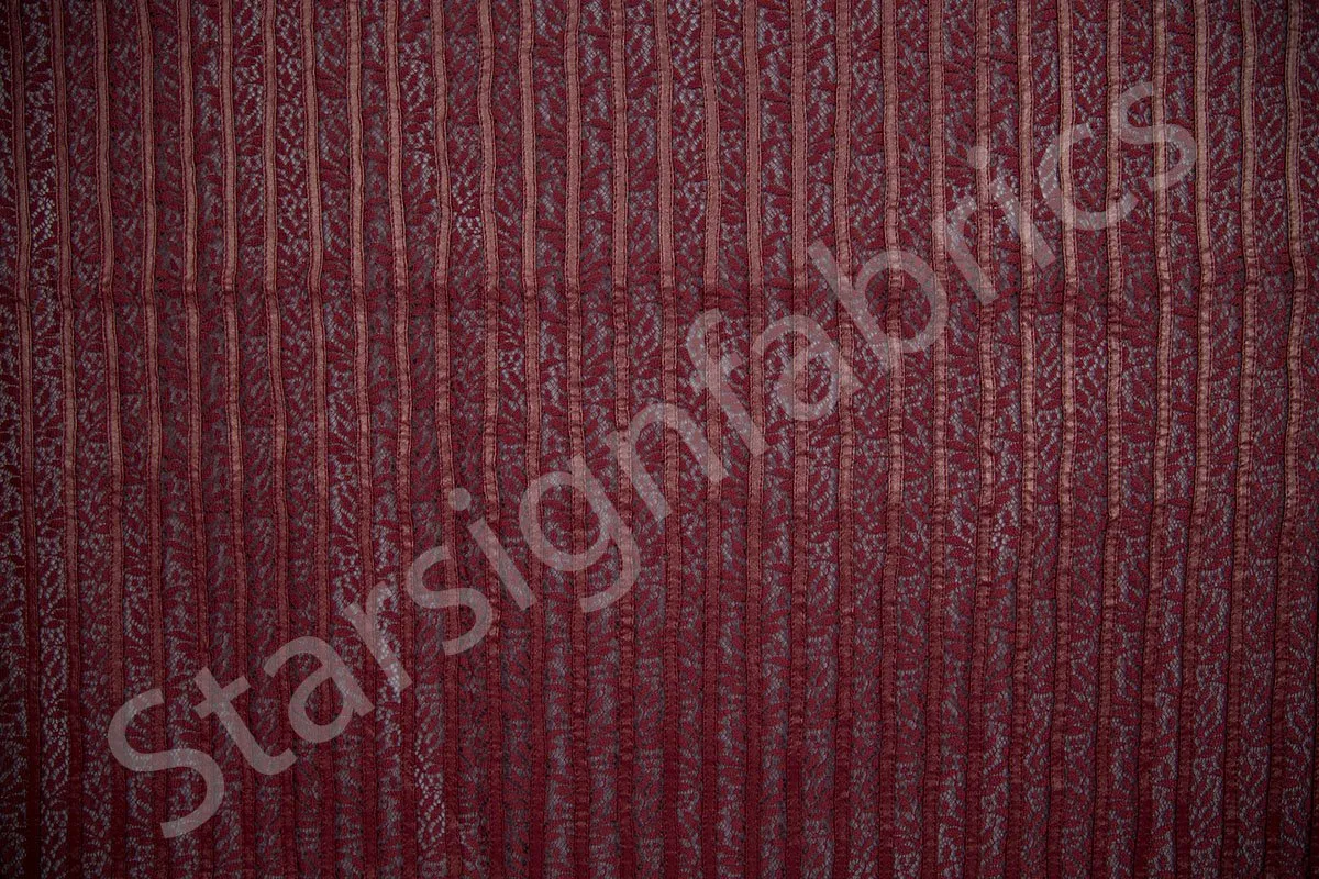 Laser Cut Faux Leather Striped Lace Burgundy Embroidery