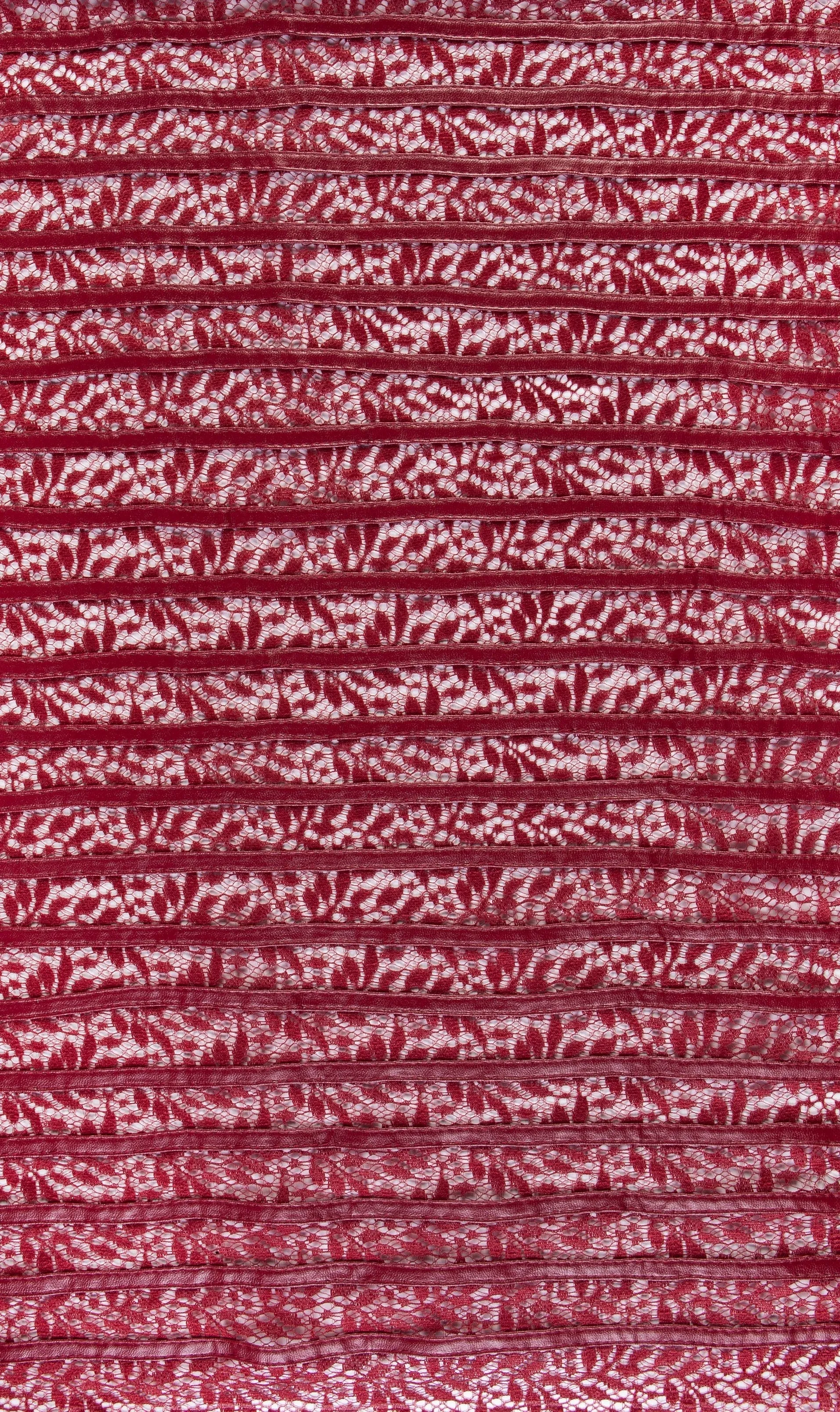 Laser Cut Faux Leather Striped Lace Burgundy Embroidery