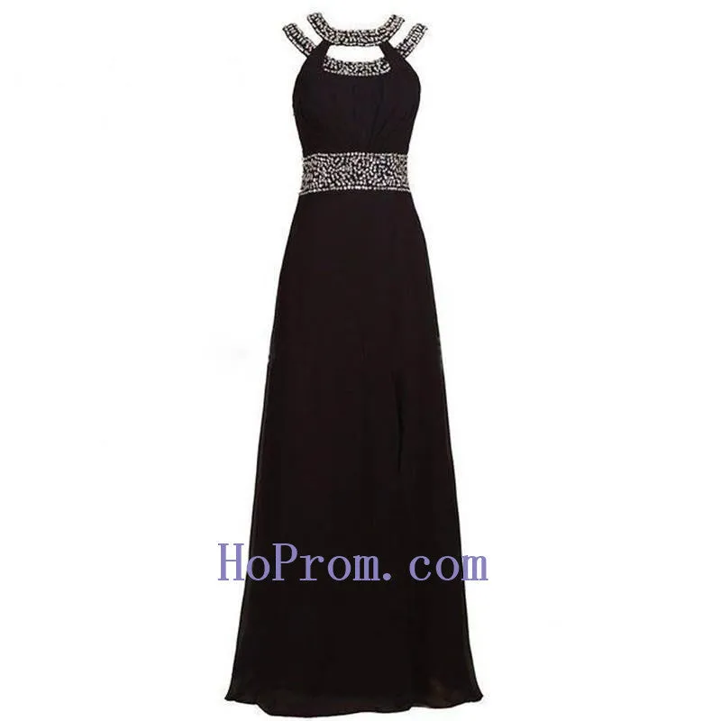 Long Black Prom Dresses,Halter Prom Dress,Chiffon Evening Dresses