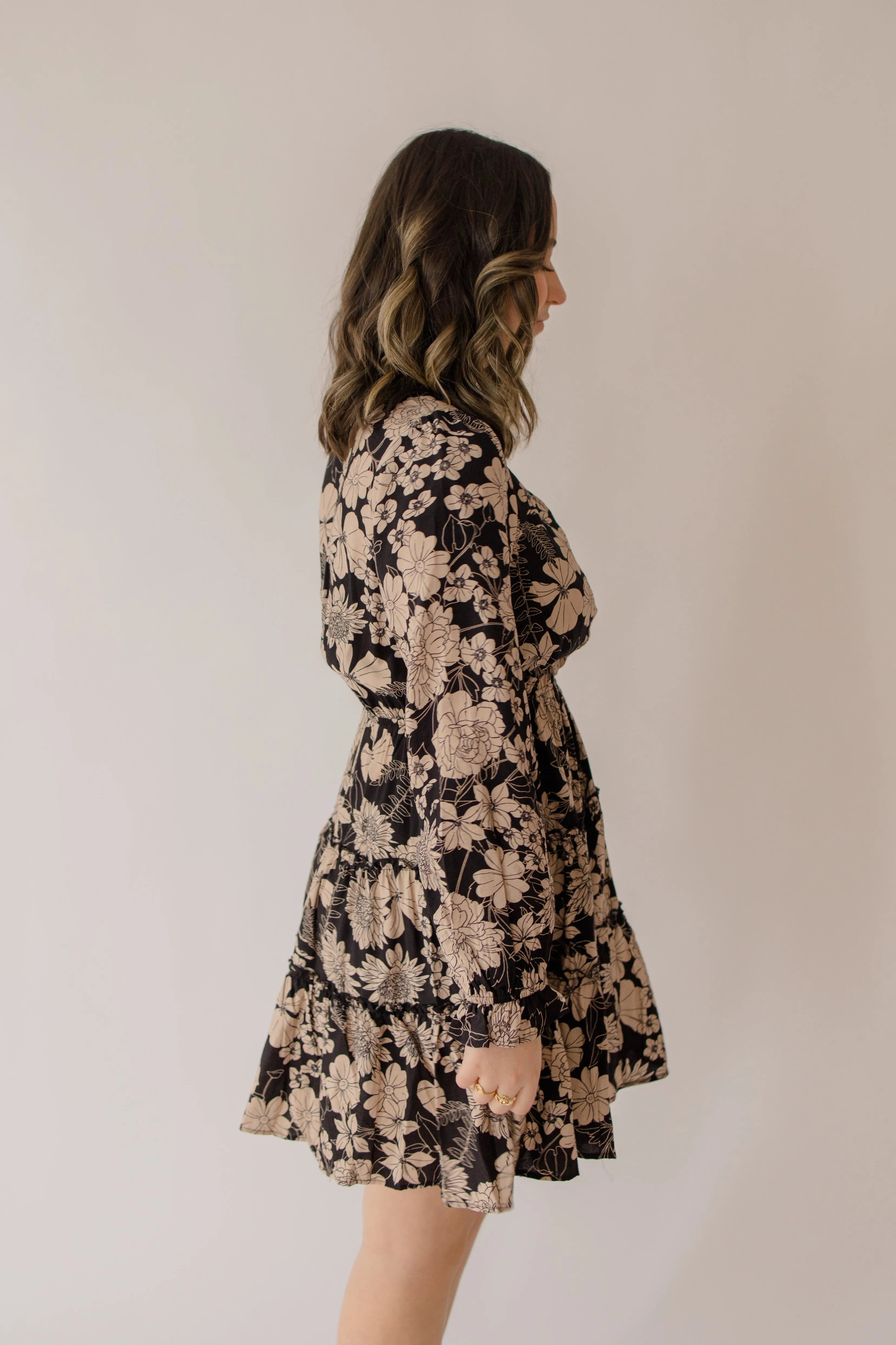 Long Sleeve Floral Tiered Mini Dress