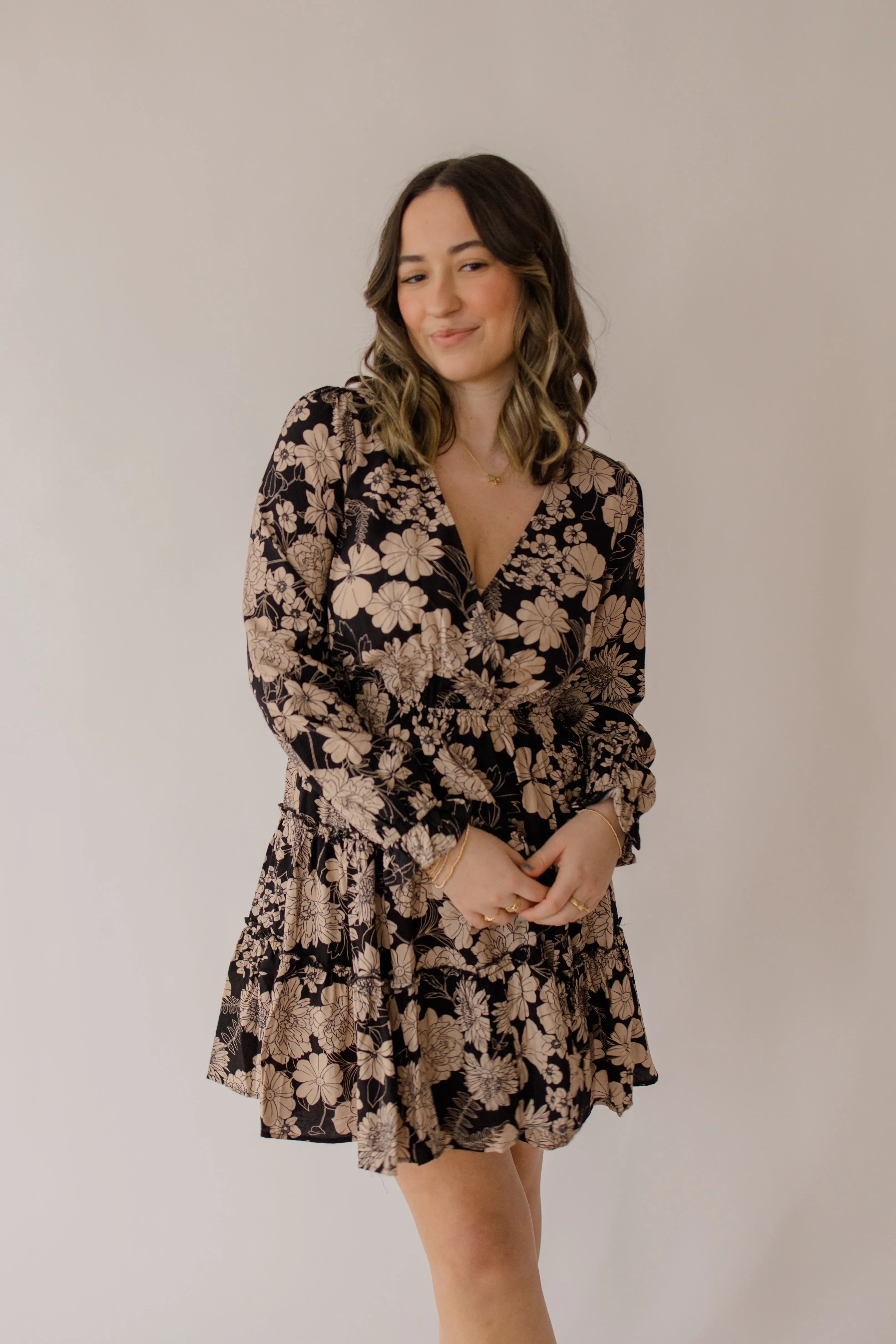 Long Sleeve Floral Tiered Mini Dress