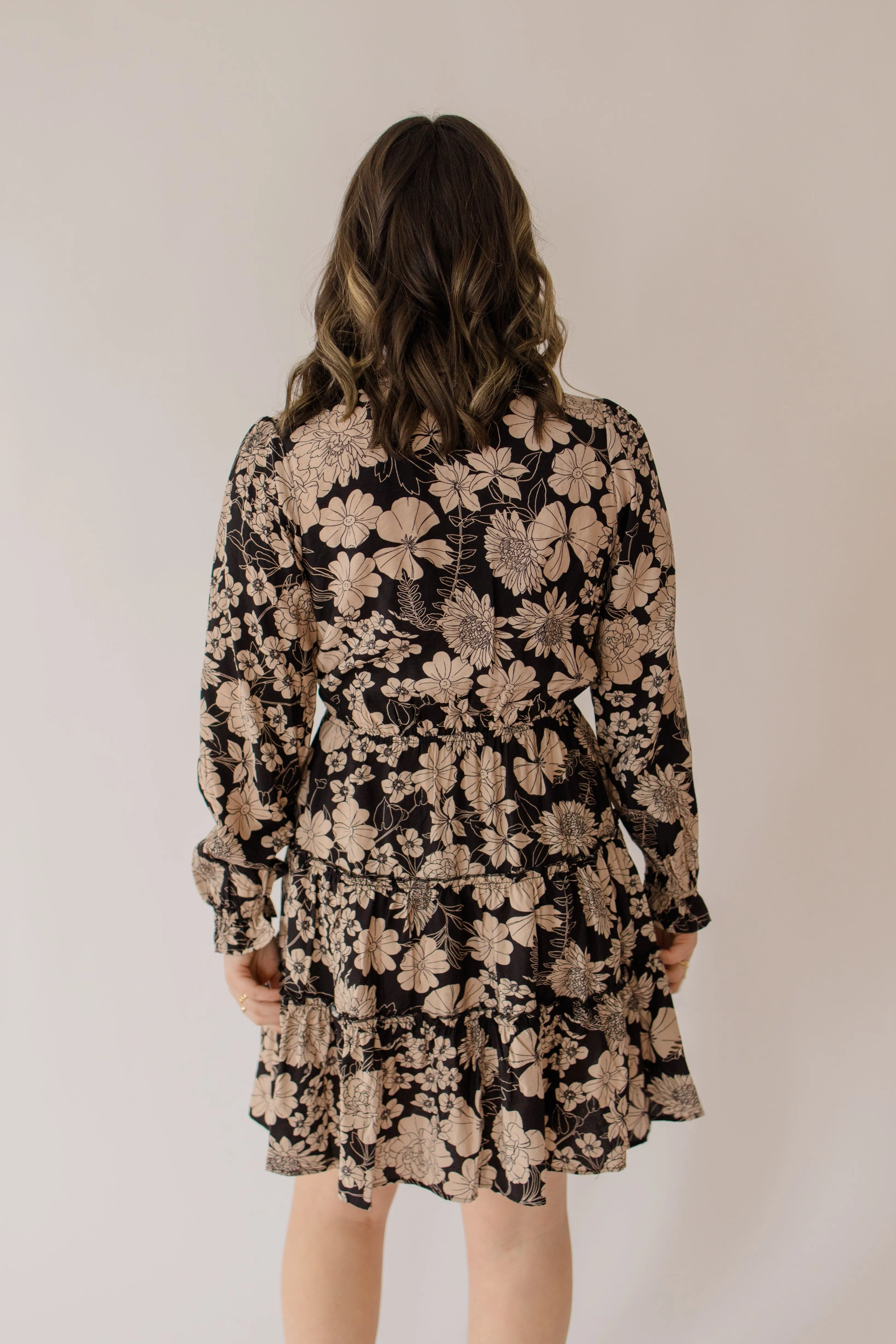 Long Sleeve Floral Tiered Mini Dress