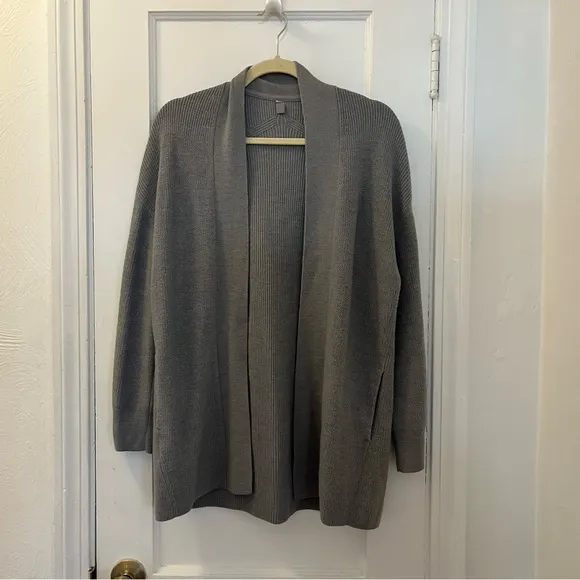 Lululemon Merino Wool-Blend Ribbed Long Wrap Sweater Heathered Gull Grey | sz 2