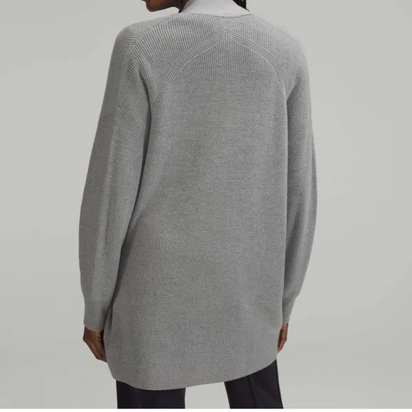 Lululemon Merino Wool-Blend Ribbed Long Wrap Sweater Heathered Gull Grey | sz 2
