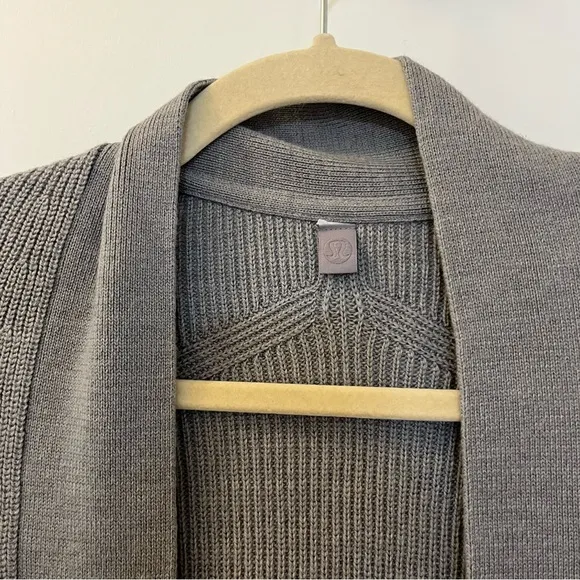 Lululemon Merino Wool-Blend Ribbed Long Wrap Sweater Heathered Gull Grey | sz 2