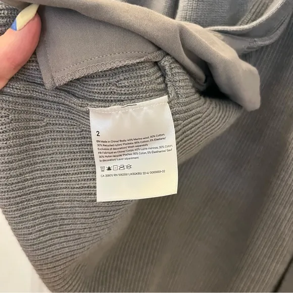 Lululemon Merino Wool-Blend Ribbed Long Wrap Sweater Heathered Gull Grey | sz 2