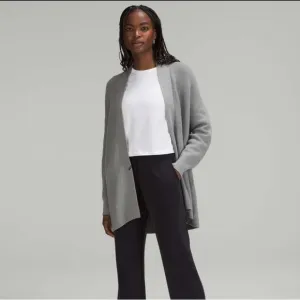 Lululemon Merino Wool-Blend Ribbed Long Wrap Sweater Heathered Gull Grey | sz 2