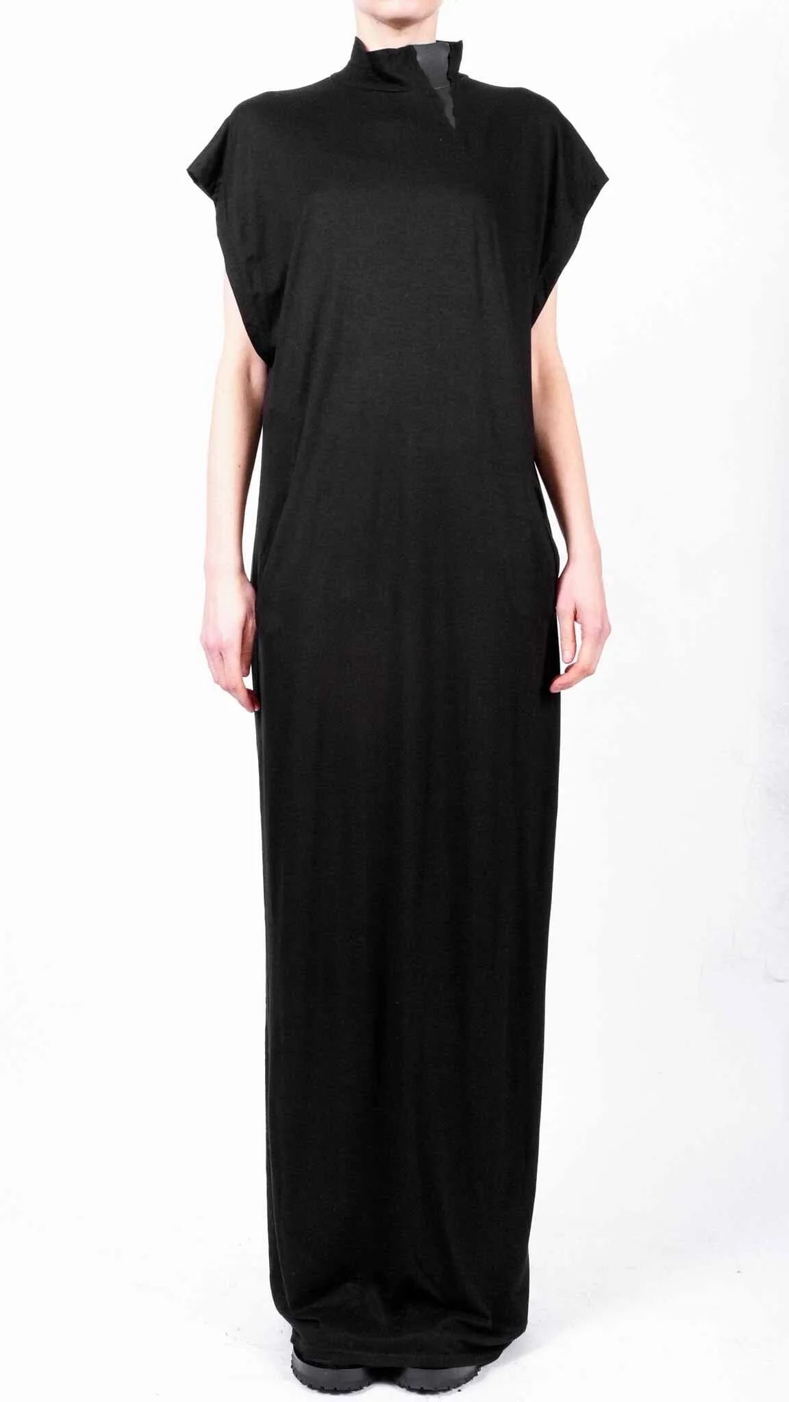 Maxi Jersey Sleeveless Dress with Leather Detail