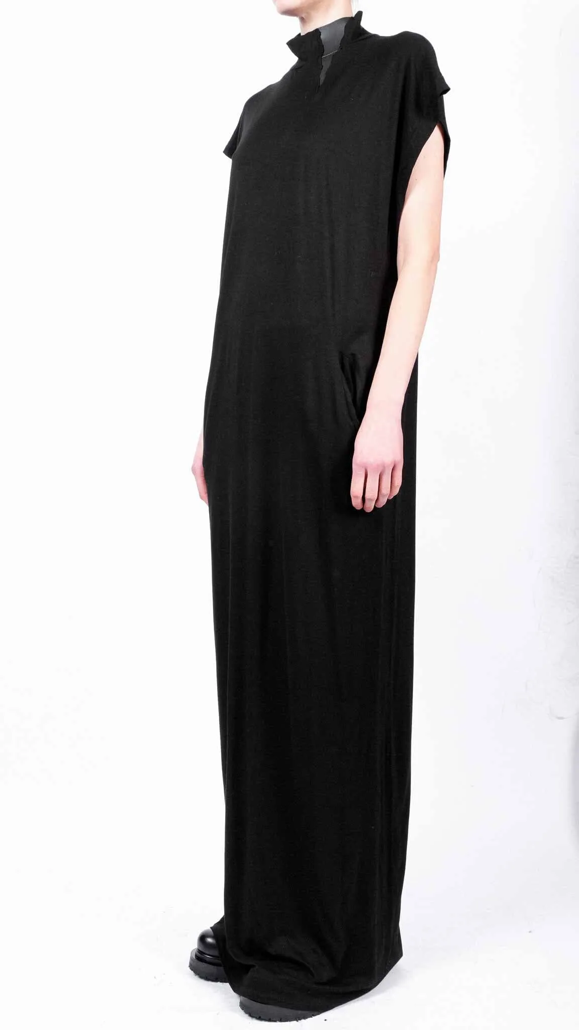 Maxi Jersey Sleeveless Dress with Leather Detail