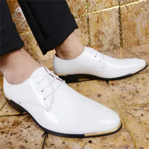 Men's Glossy Patent Leather Lace-up Plus Size Pointed Toe Shoes