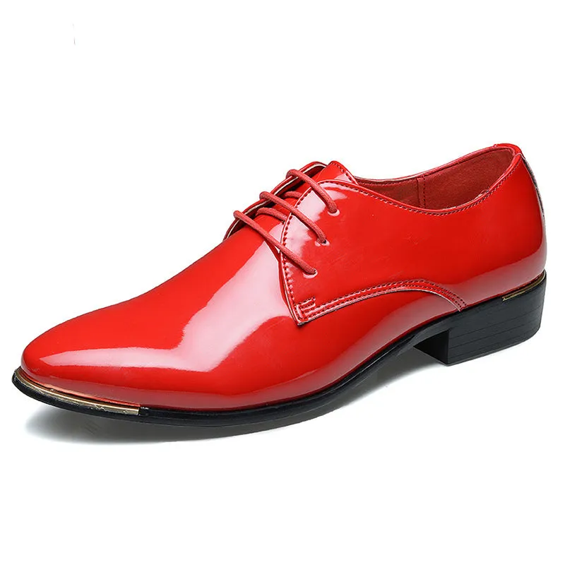 Men's Glossy Patent Leather Lace-up Plus Size Pointed Toe Shoes