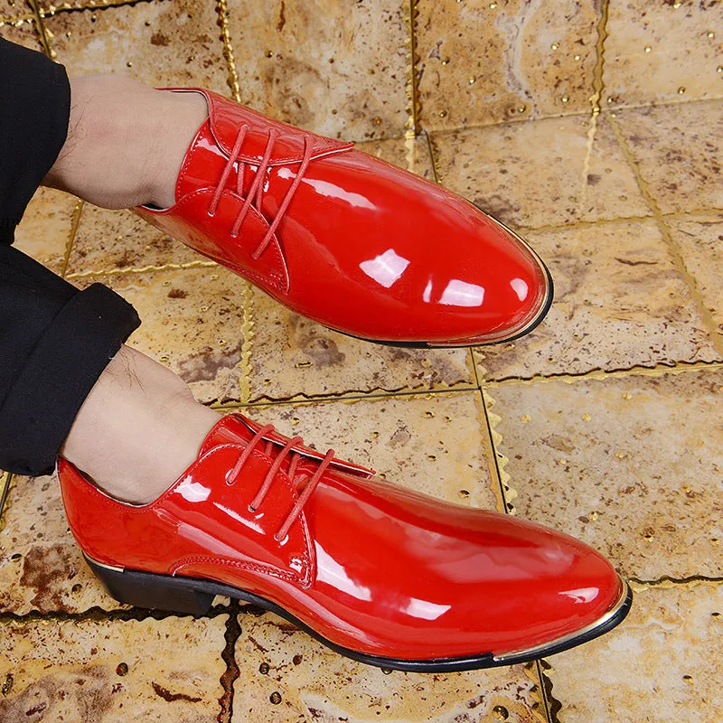 Men's Glossy Patent Leather Lace-up Plus Size Pointed Toe Shoes