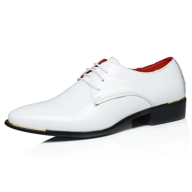 Men's Glossy Patent Leather Lace-up Plus Size Pointed Toe Shoes
