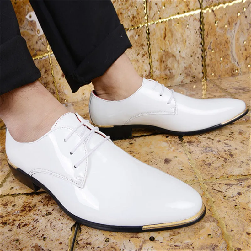 Men's Glossy Patent Leather Lace-up Plus Size Pointed Toe Shoes