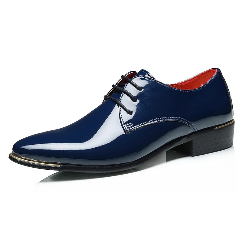 Men's Glossy Patent Leather Lace-up Plus Size Pointed Toe Shoes