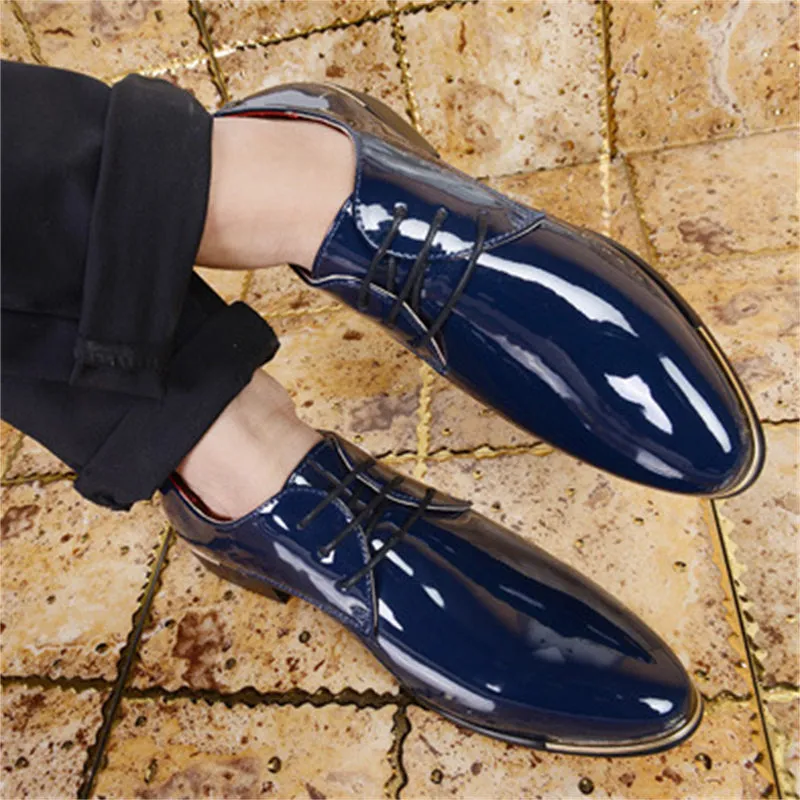 Men's Glossy Patent Leather Lace-up Plus Size Pointed Toe Shoes