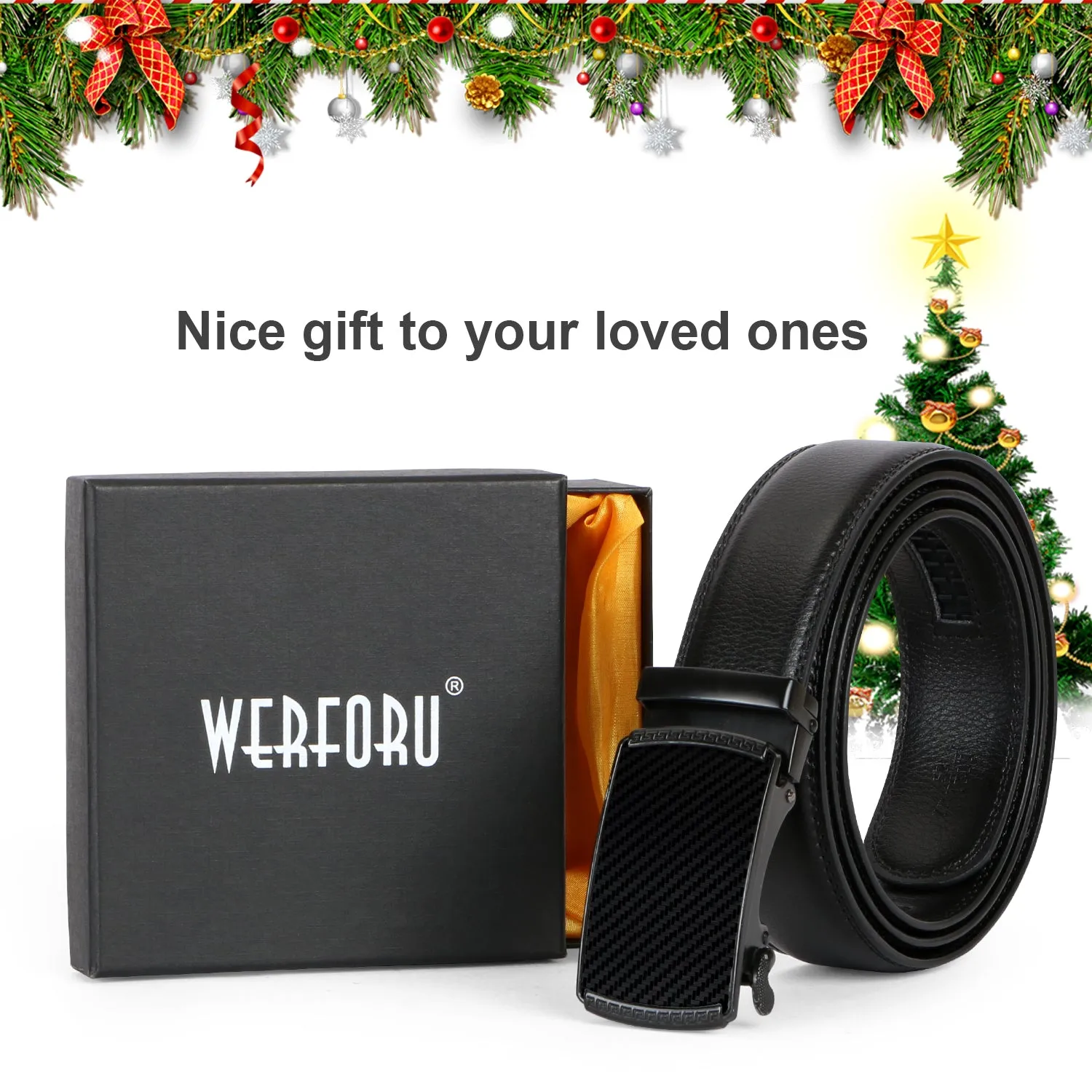 Men's Leather Ratchet Dress Belt with Automatic Buckle in Gift Box by JASGOOD