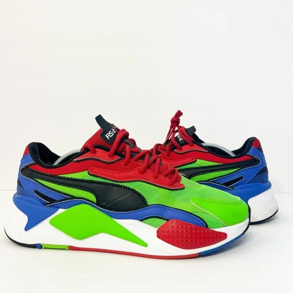 Men’s Puma RS-X³ Tailored Sneakers Fluo Green Black-Dazzling Blue Men’s Size 7.5