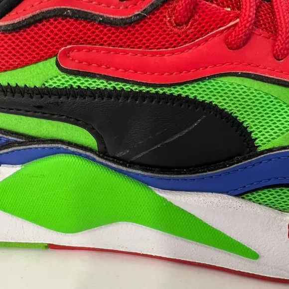 Men’s Puma RS-X³ Tailored Sneakers Fluo Green Black-Dazzling Blue Men’s Size 7.5