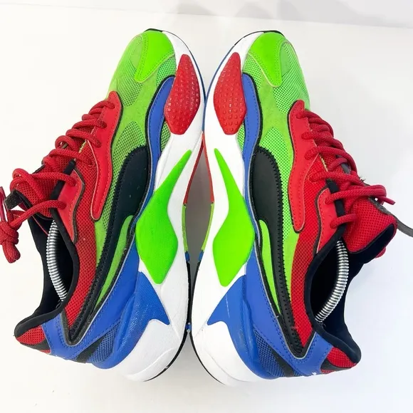 Men’s Puma RS-X³ Tailored Sneakers Fluo Green Black-Dazzling Blue Men’s Size 7.5