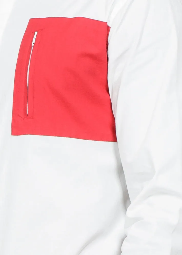 Men's Zip Pocket Button Up in White Burgundy