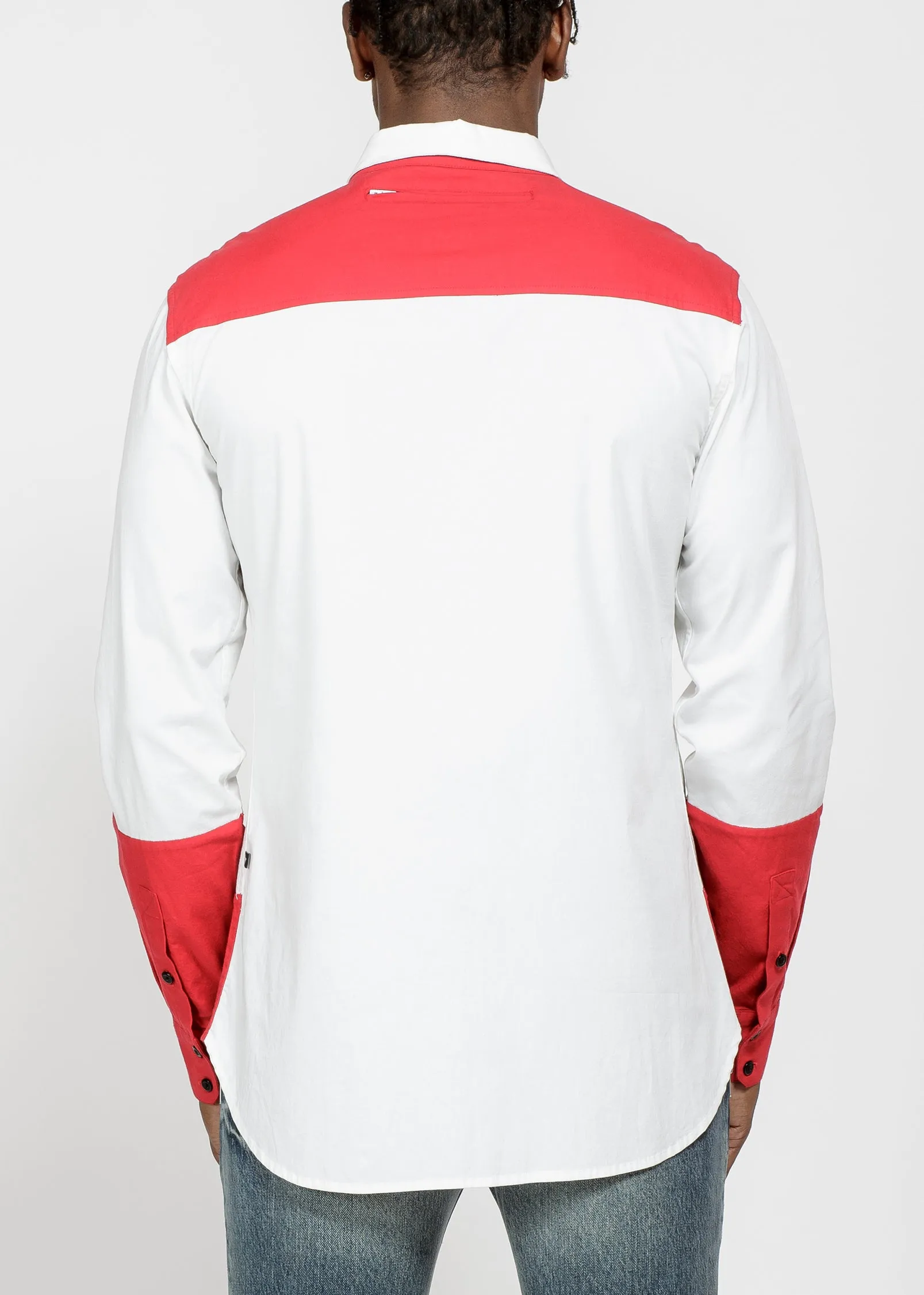 Men's Zip Pocket Button Up in White Burgundy