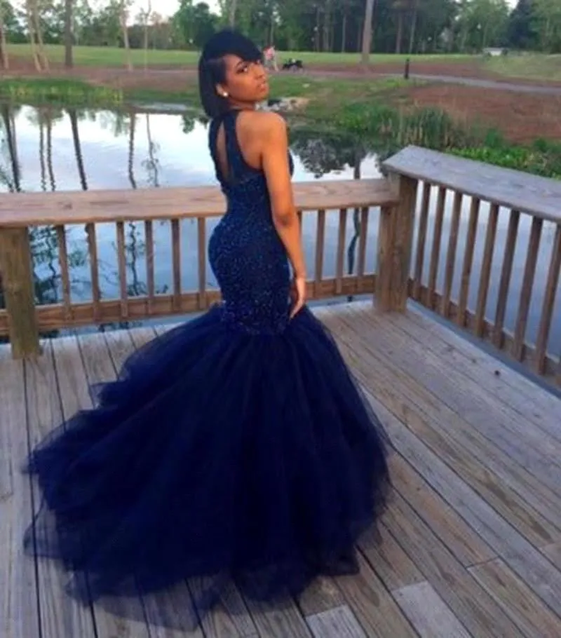 Mermaid Navy Blue Prom Dresses,Long Prom Dress,Evening Dress