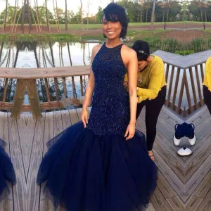 Mermaid Navy Blue Prom Dresses,Long Prom Dress,Evening Dress