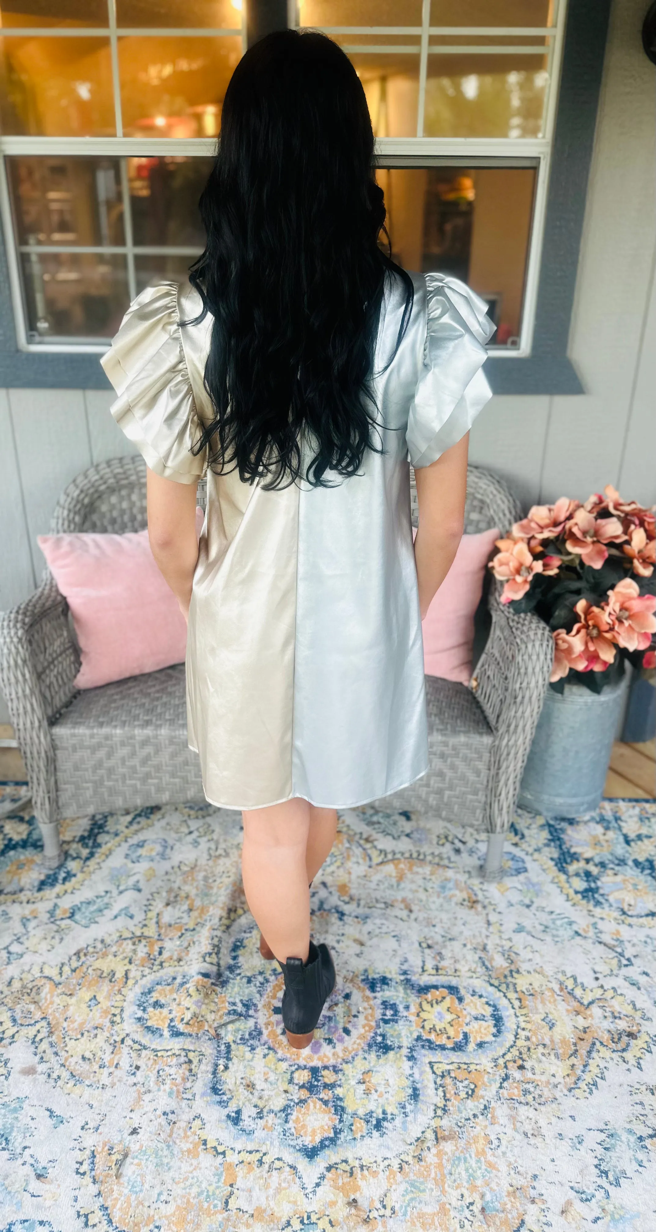 Metallic Faux Leather Dress