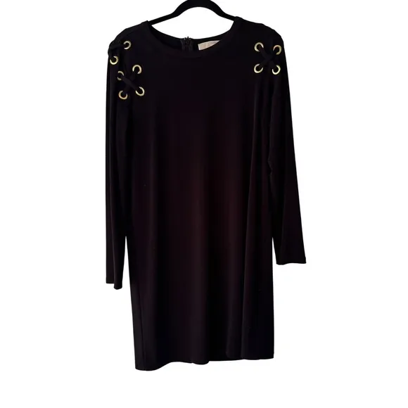 Michael Kors Black Dress Long Sleeve Gold Detail Mini Dress Size L