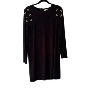 Michael Kors Black Dress Long Sleeve Gold Detail Mini Dress Size L