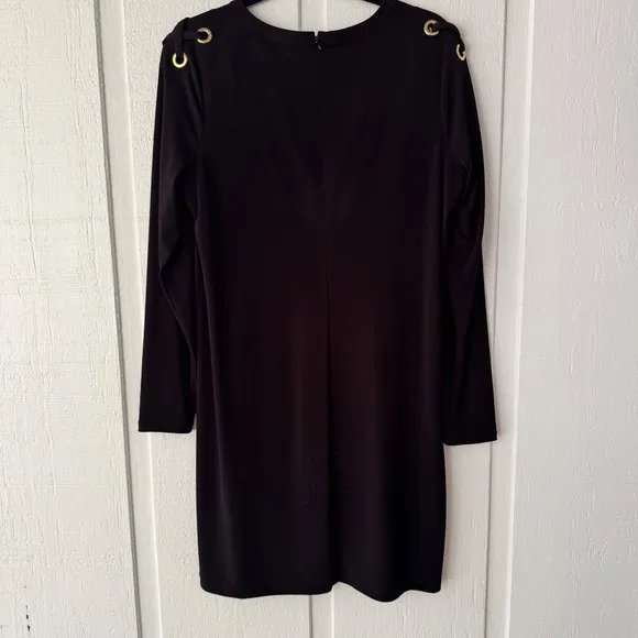 Michael Kors Black Dress Long Sleeve Gold Detail Mini Dress Size L