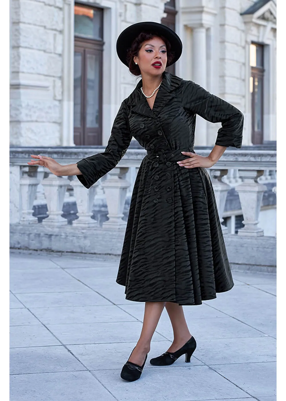 Miss Candyfloss Magena Lou Tiger 50's Swing Coat Dress Black